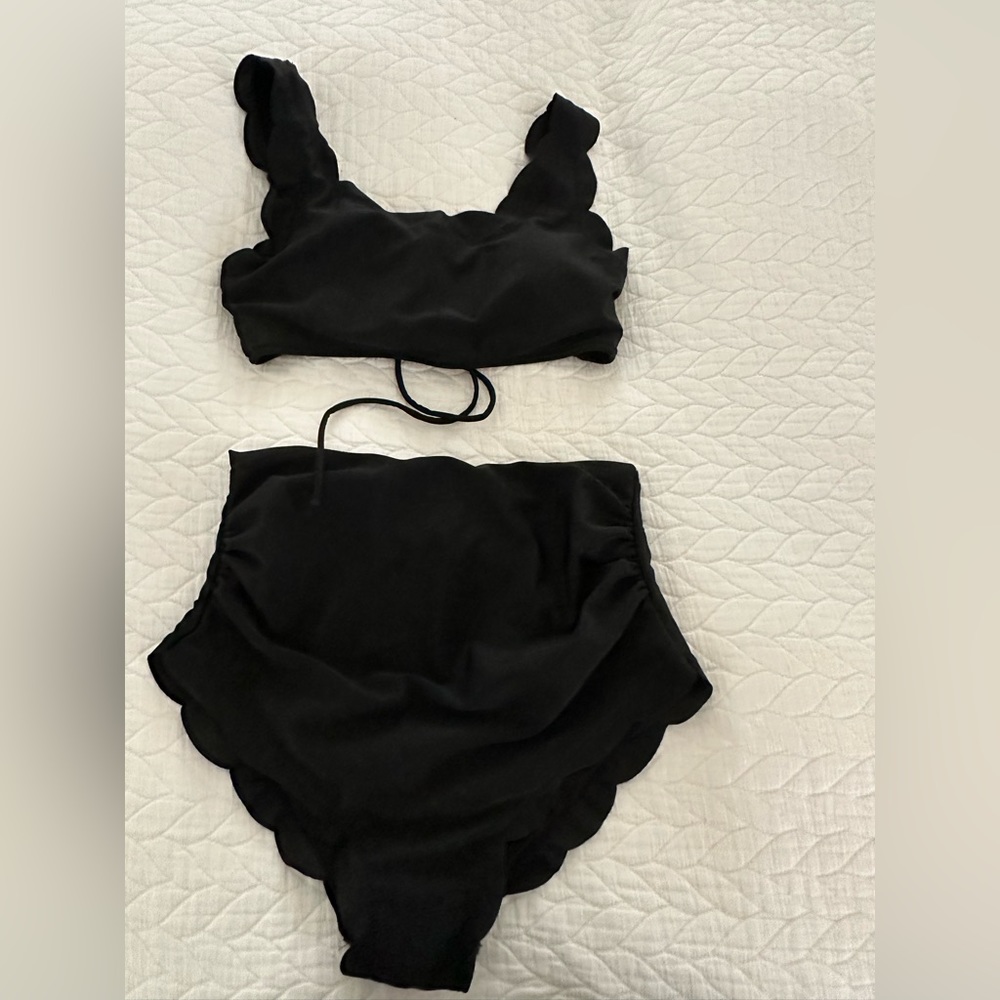 Ginkana Maternity Bikini Set Two Piece Scalloped Back Lace-up High Waist
